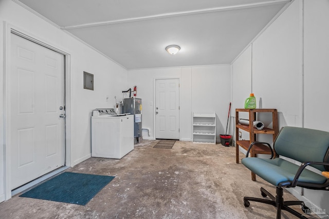 interior space featuring water heater and washer / clothes dryer