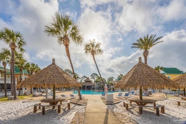 community pool featuring a gazebo