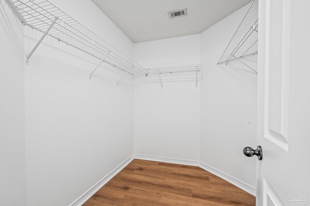 spacious closet featuring wood finished floors and visible vents