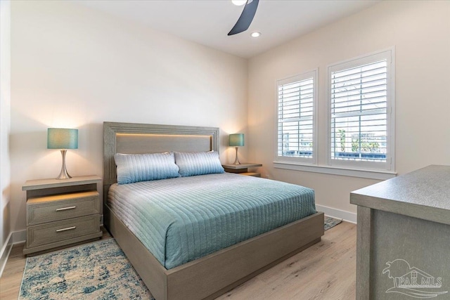 8169 White Sands Blvd, Navarre Beach, FL 32566 - bedroom with wood finished floors, baseboards, recessed lighting, and a ceiling fan