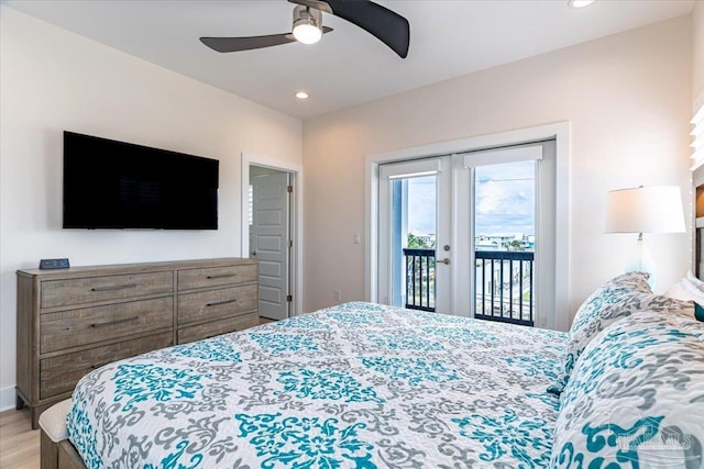 8169 White Sands Blvd, Navarre Beach, FL 32566 - bedroom featuring access to outside, french doors, wood finished floors, a ceiling fan, and recessed lighting