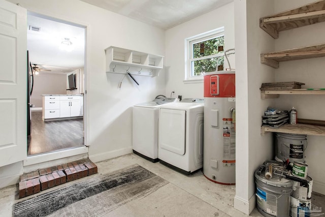 8818 Klondike Rd, Pensacola, FL 32526 - laundry area featuring separate washer and dryer, water heater, and ceiling fan