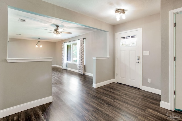 8818 Klondike Rd, Pensacola, FL 32526 - entrance foyer featuring dark wood-style floors and ceiling fan