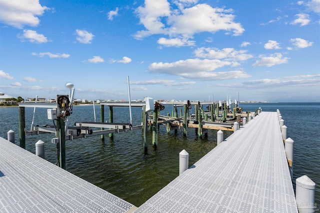 view of dock with a water view