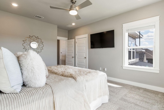 2420 Meeting St, Cantonment, FL 32533 - carpeted bedroom featuring ceiling fan, baseboards, visible vents, and recessed lighting