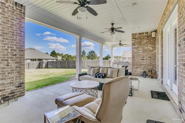 2420 Meeting St, Cantonment, FL 32533 - view of patio / terrace with a fenced backyard, ceiling fan, and an outdoor hangout area