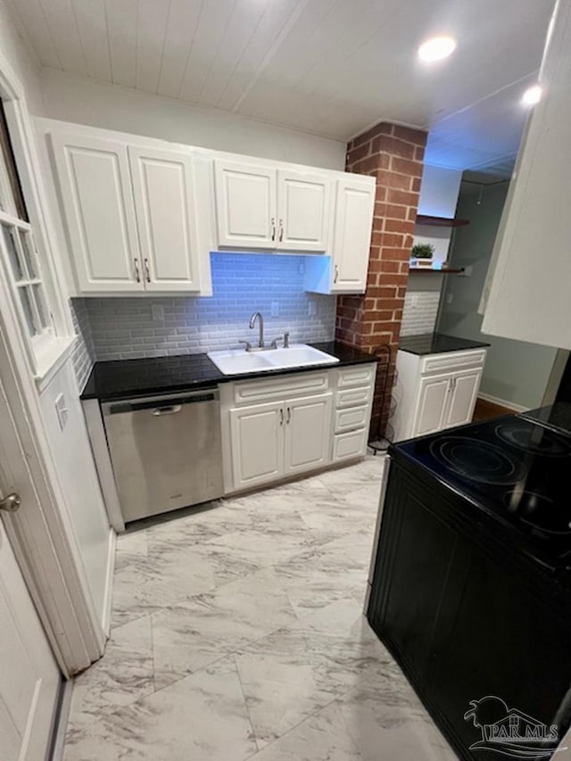 kitchen featuring white cabinetry, sink, dishwasher, and electric range