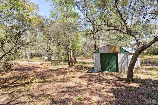 view of yard with a storage unit