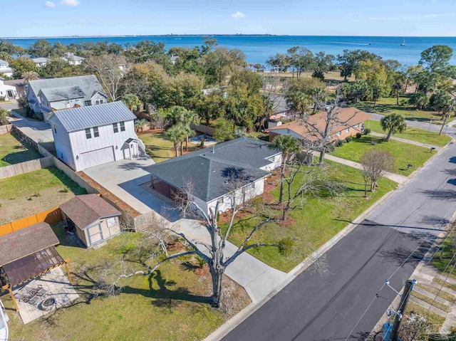 bird's eye view featuring a water view