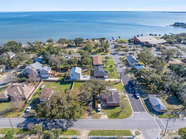 aerial view featuring a residential view and a water view