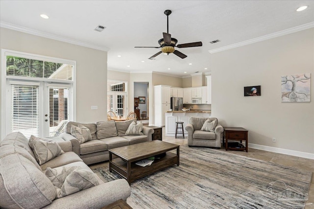 2520 Abbie Elizabeth Ct, Gulf Breeze, FL 32563 - living area with a ceiling fan, recessed lighting, and ornamental molding