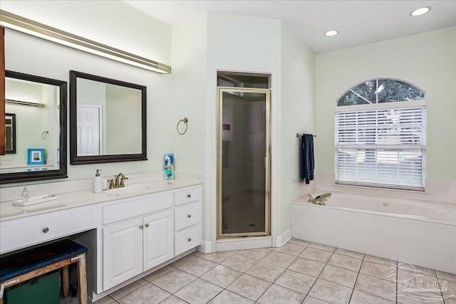 2520 Abbie Elizabeth Ct, Gulf Breeze, FL 32563 - full bathroom with a bath, vanity, a shower stall, tile patterned flooring, and recessed lighting