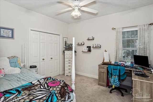 2520 Abbie Elizabeth Ct, Gulf Breeze, FL 32563 - bedroom featuring light carpet, a closet, an office area, and ceiling fan