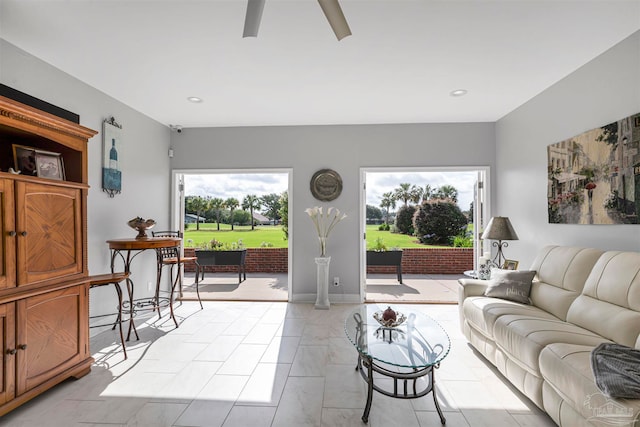 view of tiled living room