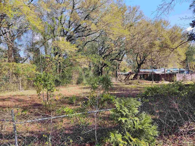 view of yard with a forest view
