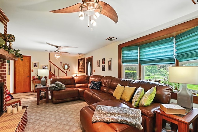 155 W Smiley Ave, Shelby, OH 44875 - living room with ceiling fan and stairway
