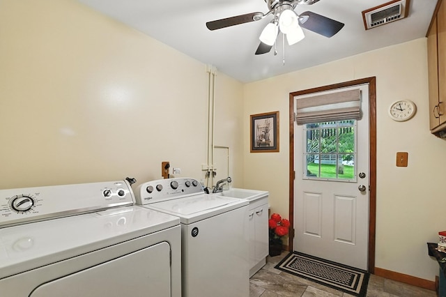 155 W Smiley Ave, Shelby, OH 44875 - washroom featuring cabinet space, washer and clothes dryer, and ceiling fan