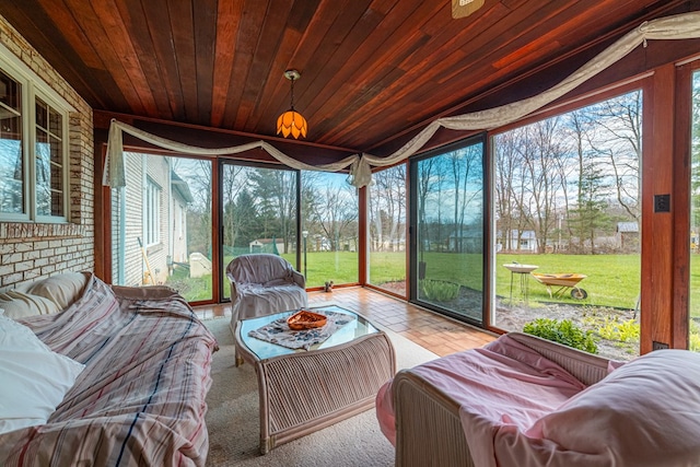 sunroom / solarium with wooden ceiling