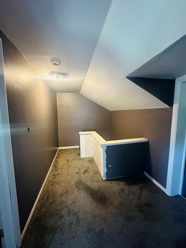 interior space with carpet flooring and vaulted ceiling