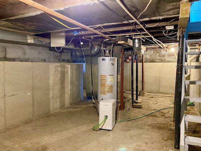 basement featuring water heater