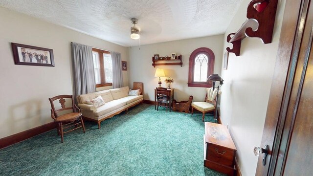 528 Maplewood St, Willard, OH 44890 - sitting room with healthy amount of natural light, carpet, a textured ceiling, and ceiling fan