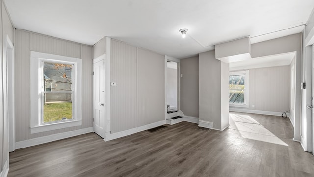 interior space featuring multiple windows and dark wood-type flooring