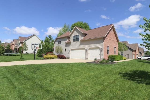 122 Woodside Blvd, Lexington, OH 44904 - view of front facade featuring concrete driveway, a front yard, a residential view, and brick siding