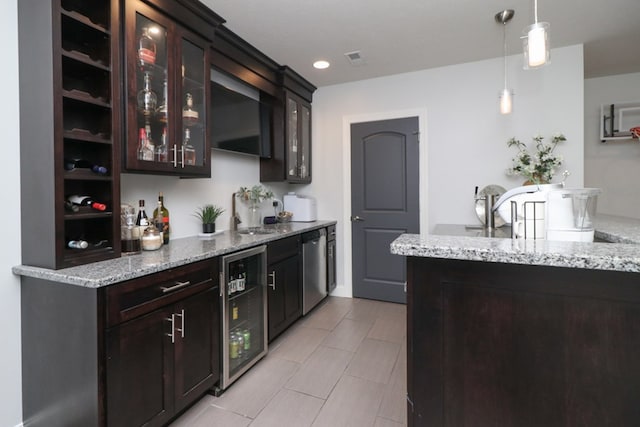122 Woodside Blvd, Lexington, OH 44904 - indoor wet bar with beverage cooler, dishwasher, pendant lighting, and light tile patterned floors