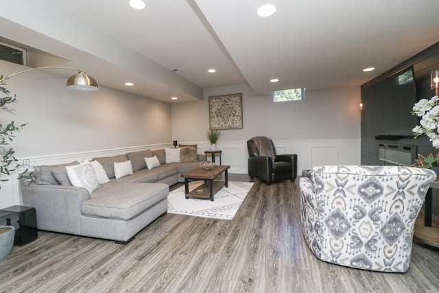 122 Woodside Blvd, Lexington, OH 44904 - living area with wood finished floors, wainscoting, and recessed lighting