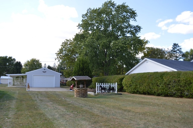 view of yard featuring a garage