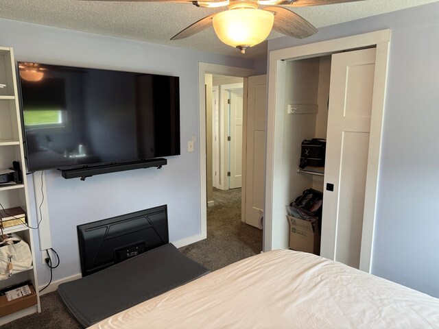 1421 Cullen Ave, Bucyrus, OH 44820 - bedroom featuring a closet, ceiling fan, carpet floors, and a textured ceiling