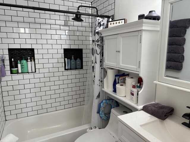 1421 Cullen Ave, Bucyrus, OH 44820 - bathroom featuring toilet, shower / bath combination with curtain, and vanity