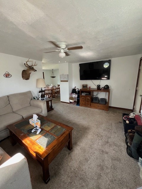 2415 State Route 96, Ashland, OH 44805 - carpeted living area featuring a textured ceiling and a ceiling fan