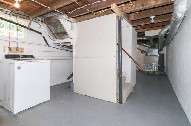1008 Burger Ave, Mansfield, OH 44906 - below grade area featuring washer / clothes dryer, heating unit, and concrete block wall
