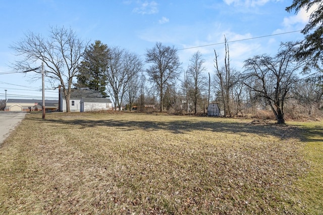 view of yard with an outbuilding and a shed