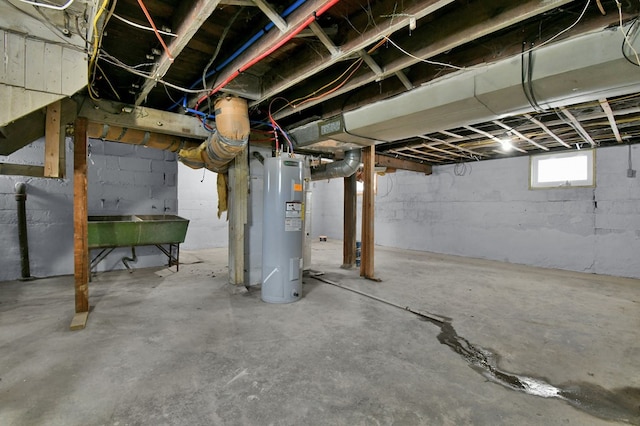 basement with water heater