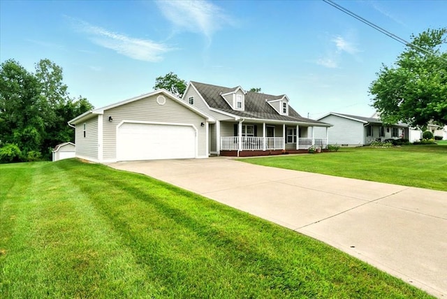 1645 Spring Village Ln, Mansfield, OH 44906 - cape cod home with a porch, a front lawn, a garage, and concrete driveway