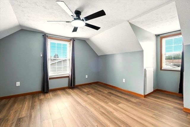 1645 Spring Village Ln, Mansfield, OH 44906 - bonus room featuring a textured ceiling, light wood-type flooring, a ceiling fan, and vaulted ceiling
