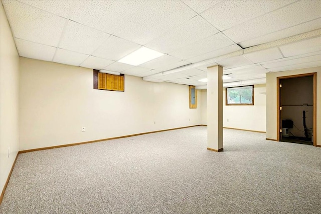 1645 Spring Village Ln, Mansfield, OH 44906 - below grade area with carpet flooring, a paneled ceiling, and electric panel