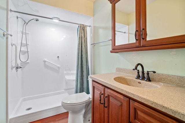 4299 County Road 20, Mount Gilead, OH 43338 - full bathroom with vanity, a shower with curtain, and wood finished floors