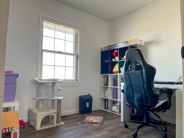 home office featuring baseboards and wood finished floors