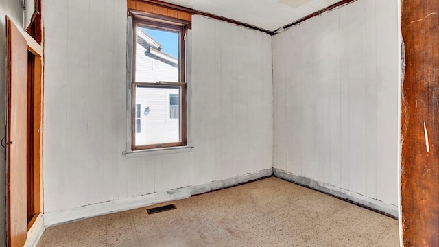 spare room featuring wood walls