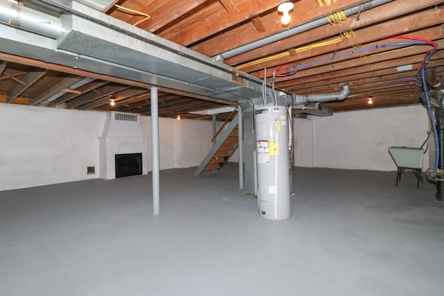 basement featuring water heater