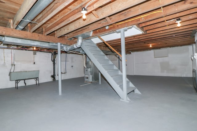 basement with heating unit