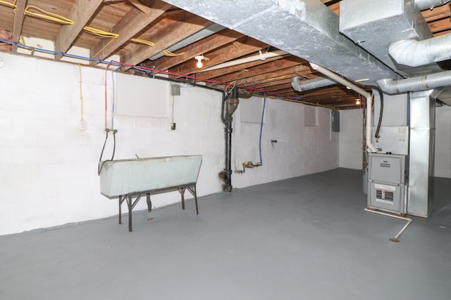 basement with heating unit