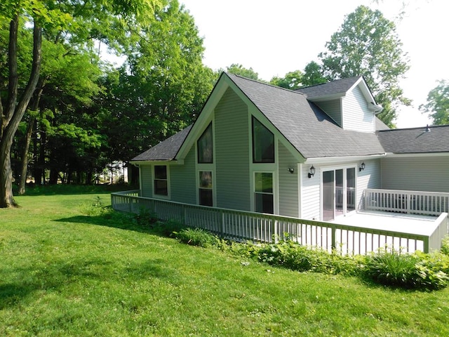 7326 State Route 19 Unit U3 L57-59, Mount Gilead, OH 43338 - view of front of property with a wooden deck, a front lawn, and roof with shingles