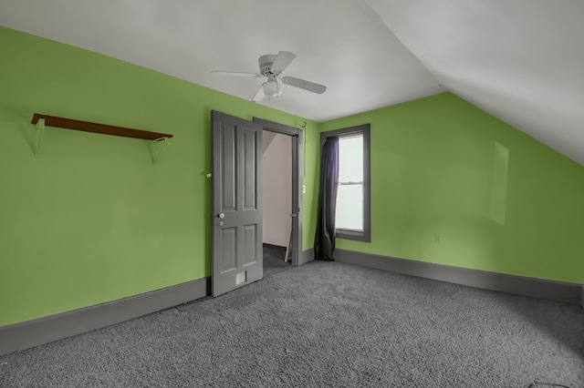 bonus room with carpet, ceiling fan, and lofted ceiling