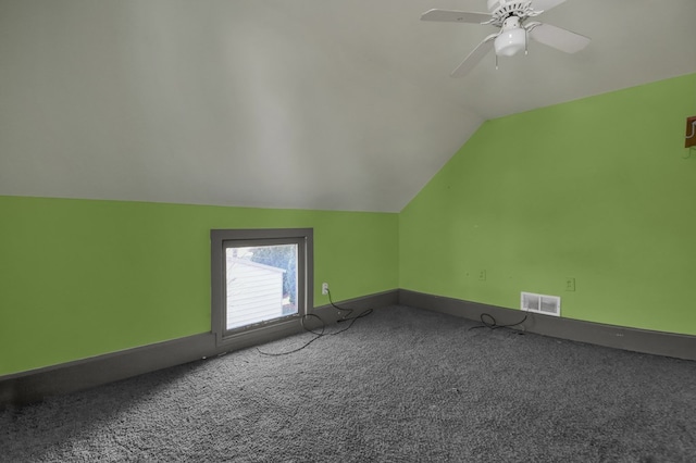 bonus room featuring carpet flooring, ceiling fan, and lofted ceiling