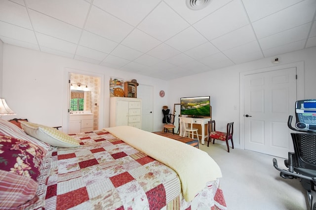 7326 State Route 19 Unit 1-2, Mount Gilead, OH 43338 - carpeted bedroom featuring a paneled ceiling and connected bathroom