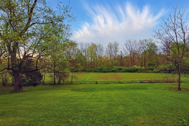 view of yard with fence and a rural view